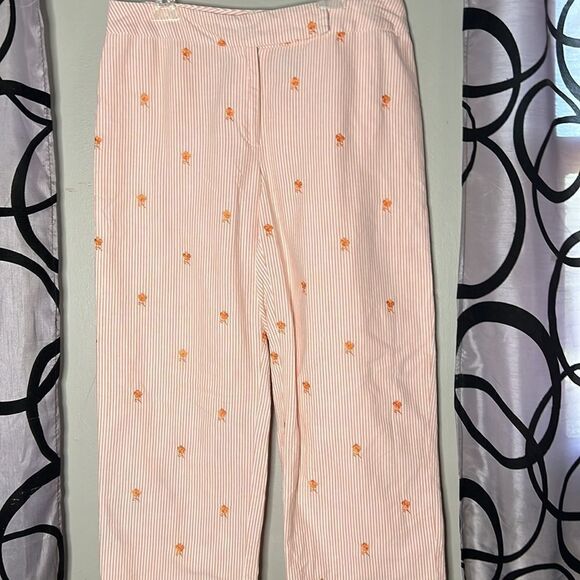 Evan Picone Women's Orange and White Trousers w/ Embroidered Flowers - Picture 4 of 9
